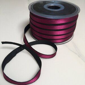 10 Yds Satin Rayon 1/4" Ribbon Double Faced Magenta/Black Gift Wrap Bouquet Xmas